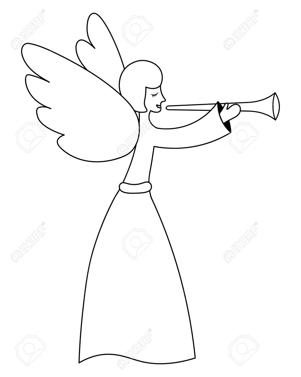 Christmas angel sketch a cute angel blows the trumpet vector illustration coloring book for children fairy with wings the girl holds a musical instrument in her hands royalty free svg cliparts vectors