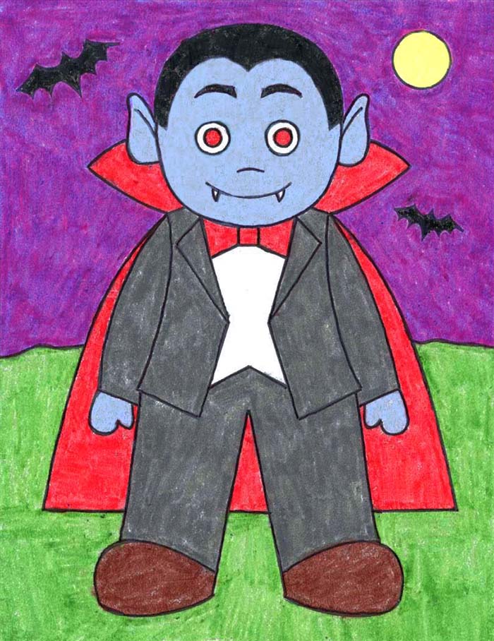 Easy how to draw a vampire tutorial and vampire coloring page