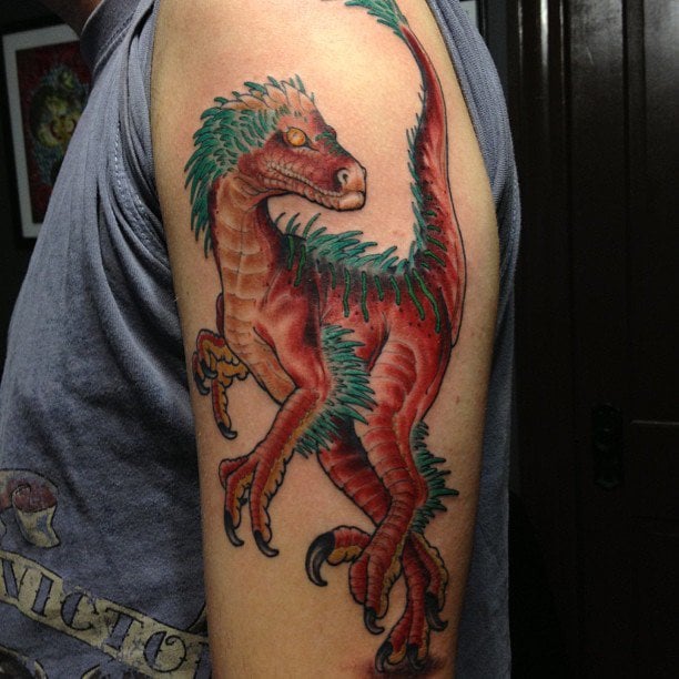 So you know how i posted about a velociraptor tattoo a while back well its finally finished done by chris at red letter in tampa rtattoos