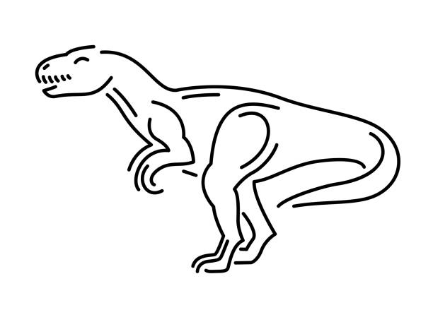 Line art with funny cartoon predatory dino stock illustration