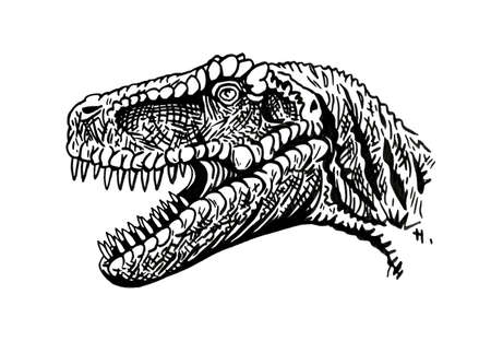Graphical portrait of raptor roaring isolated on white tattoo design