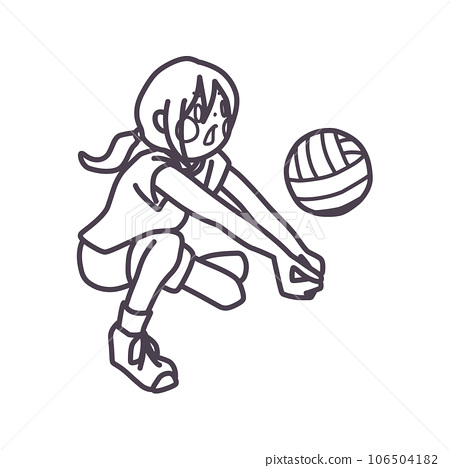Line drawing of a girl receiving in volleyball