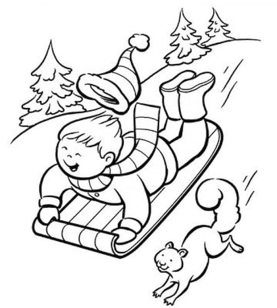 The winter coloring pages for kids printable digital simple great for festive fun holiday coloring instant download