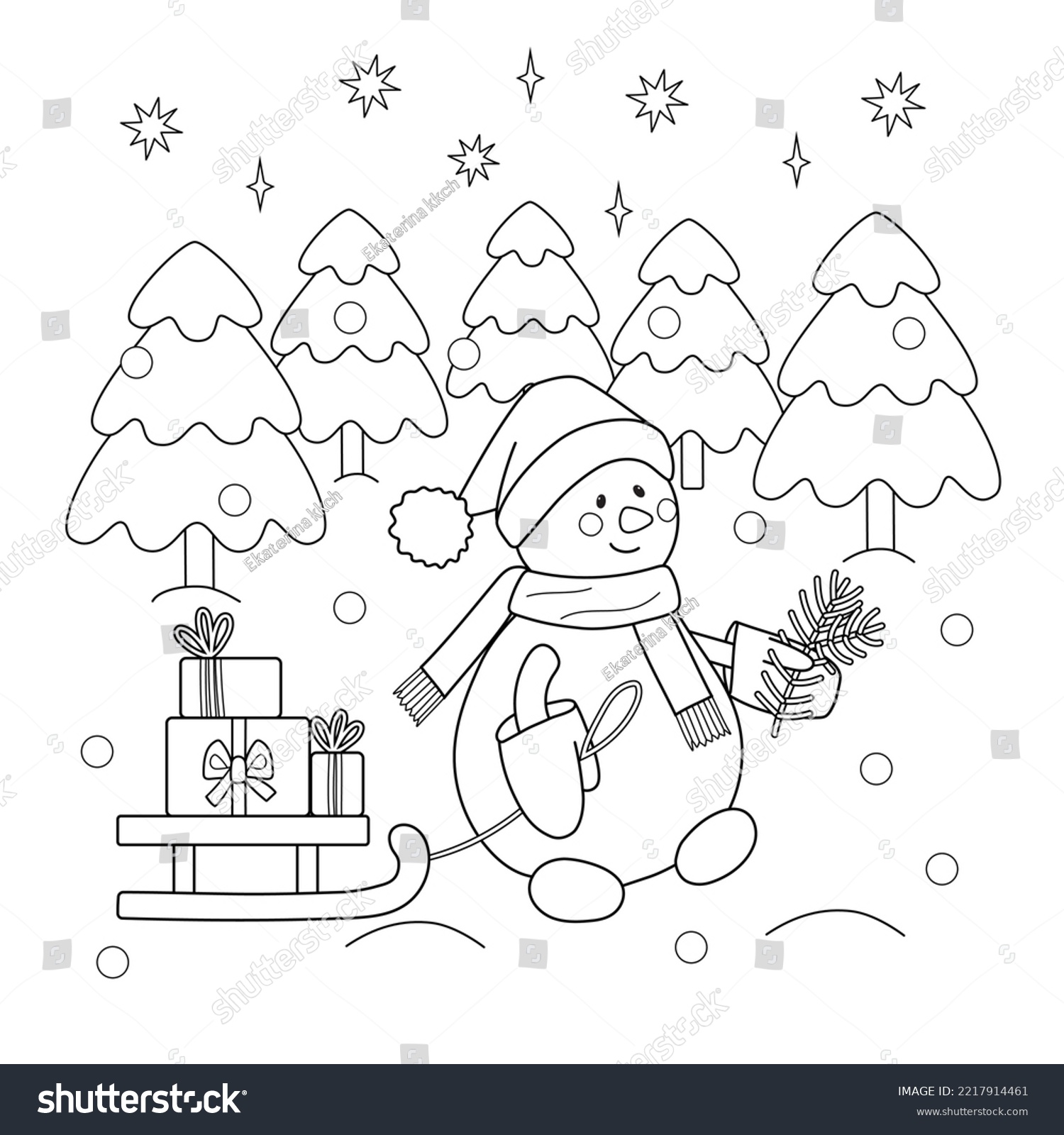 Cute kids winter coloring page snowman stock vector royalty free
