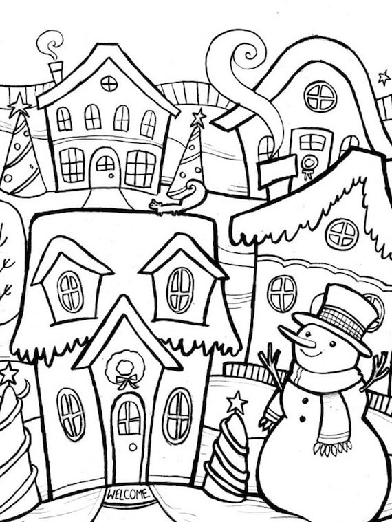 The winter coloring pages for kids printable digital simple great for festive fun holiday coloring instant download