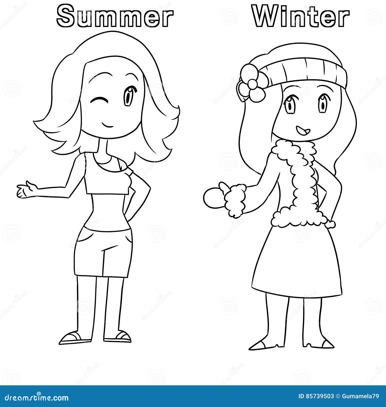 Summer and winter coloring page stock illustration