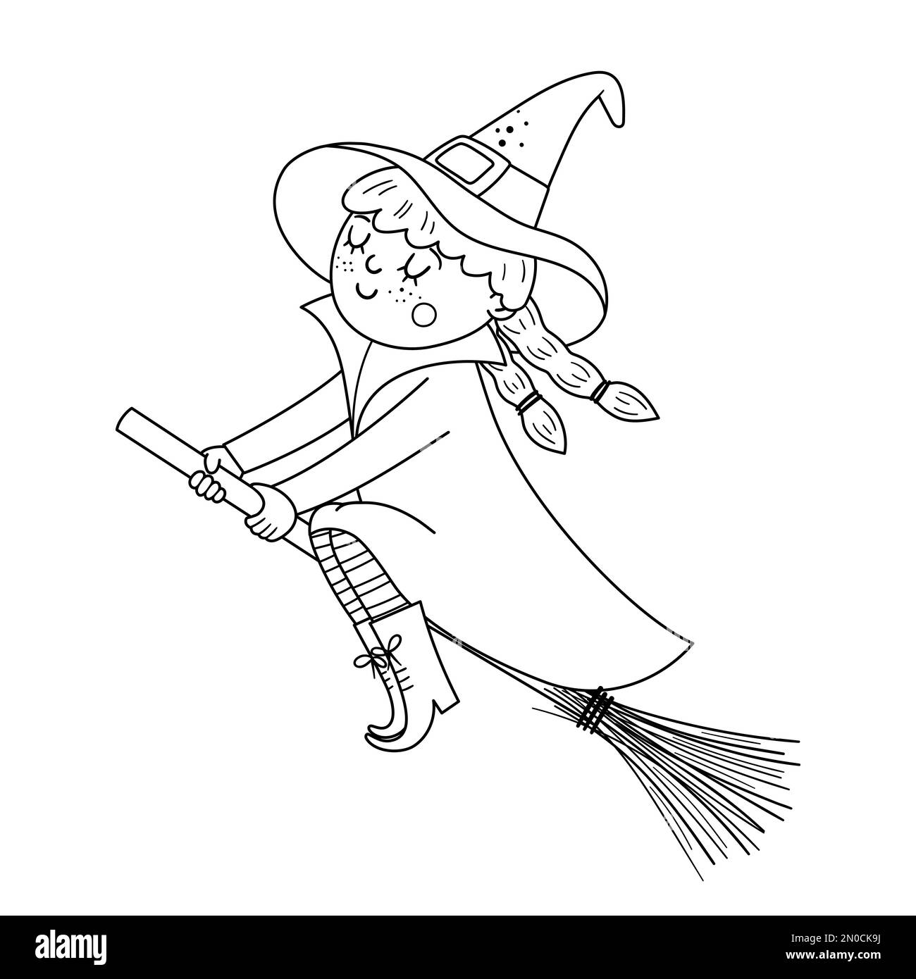 Outline drawing halloween witch on hi