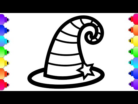 Halloween glitter witch hat drawing and coloring cute simple easy coloring pages