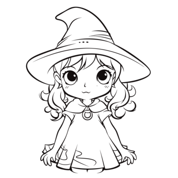Cartoon girl with a witch s hat coloring pages outline sketch drawing vector car drawing cartoon drawing wing drawing png and vector with transparent background for free download