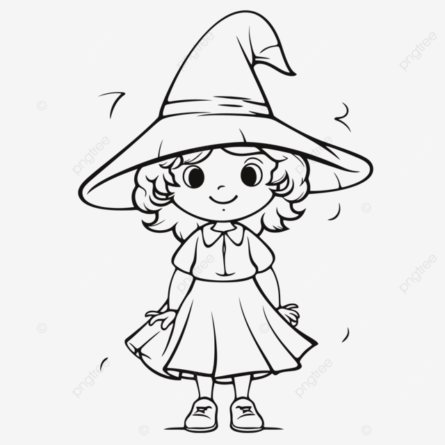 Coloring page of a little witch outline sketch drawing vector wing drawing witch drawing ring drawing png and vector with transparent background for free download