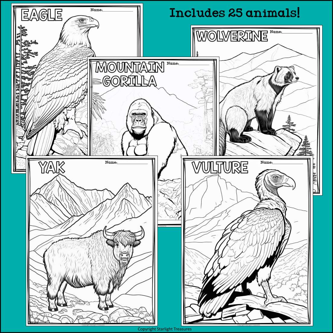 Mountain animals research posters coloring pages