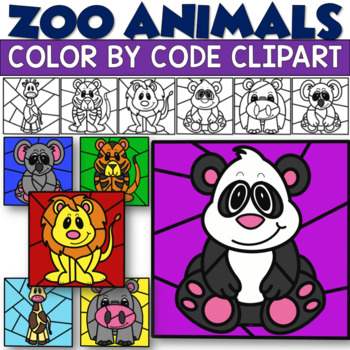 Simple zoo animals color by number or code clipart by dovie funk