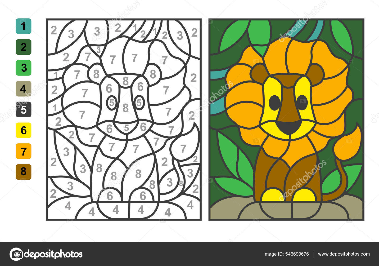 Simple vector coloring zoo animal lion color numbers puzzle game stock vector by natasha