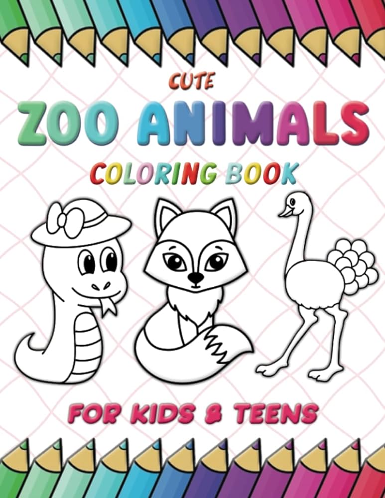 Cute zoo animals coloring book for kids teens simple fun and easy drawing book with tiger horse bird bear monkey elephant and many more for boys girls ages