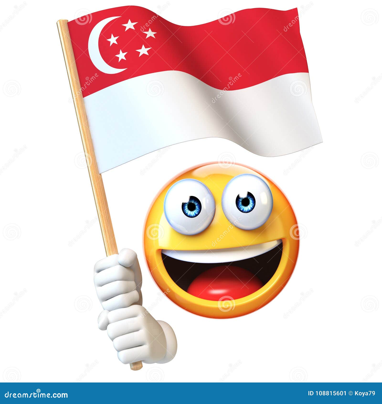 Emoji holding singapore flag emoticon waving national flag of singapore d rendering stock illustration