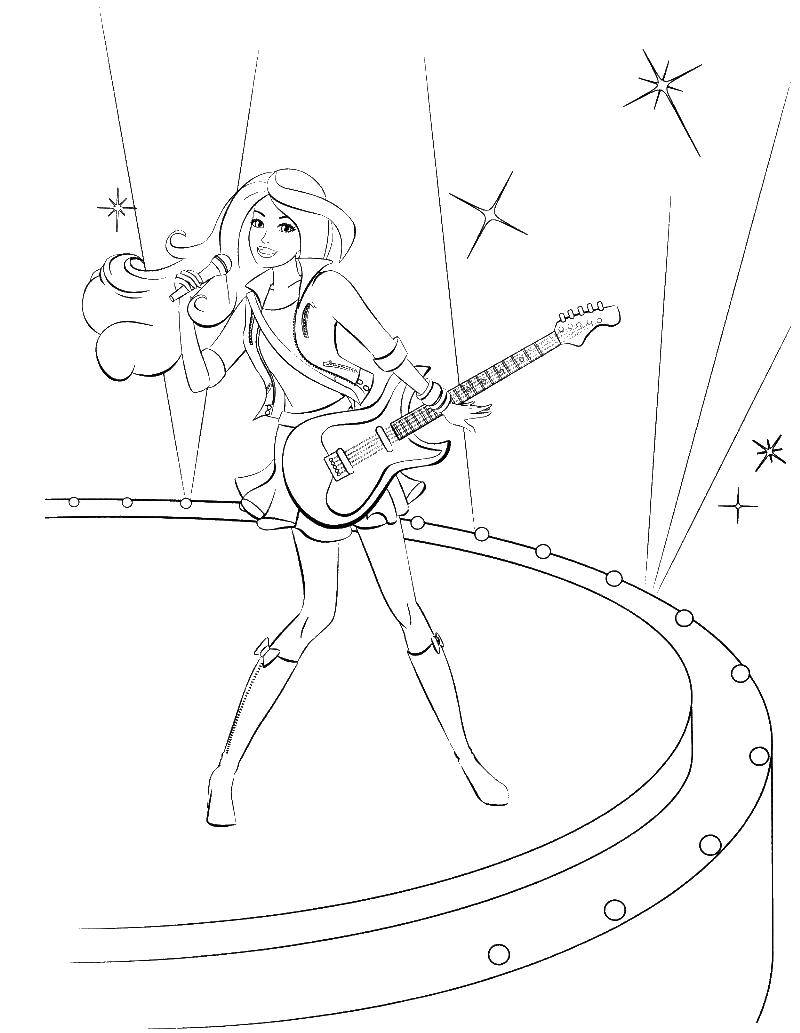 Online coloring pages coloring page singer on the stage barbie download print coloring page