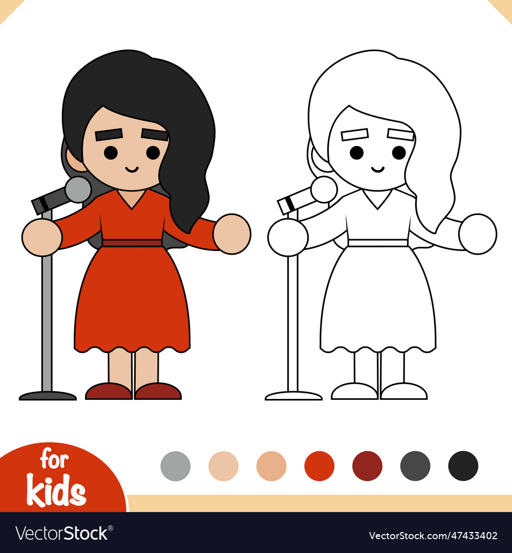 Coloring book singer girl and microphone vector image