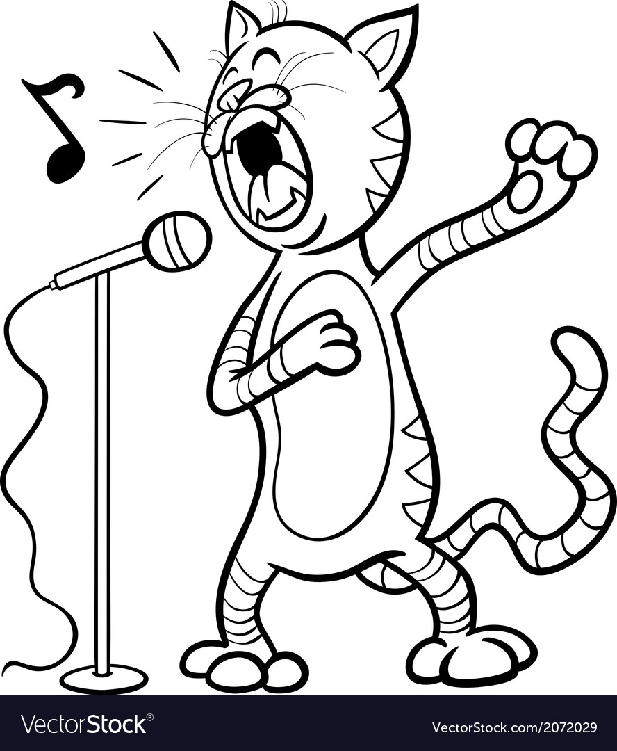 Singing cat cartoon coloring page royalty free vector image