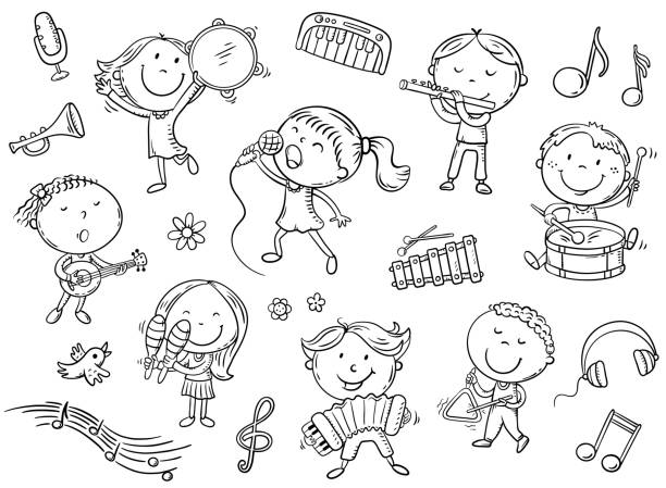 Singing people coloring page stock illustrations royalty