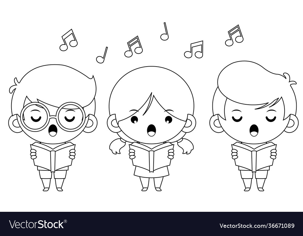 Children singing choir coloring book royalty free vector