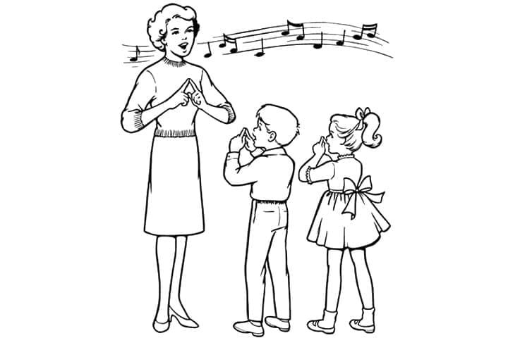 Teacher is singing coloring page