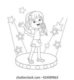 Coloring page outline cartoon girl singing stock vector royalty free