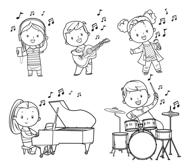 Singing people coloring page stock illustrations royalty