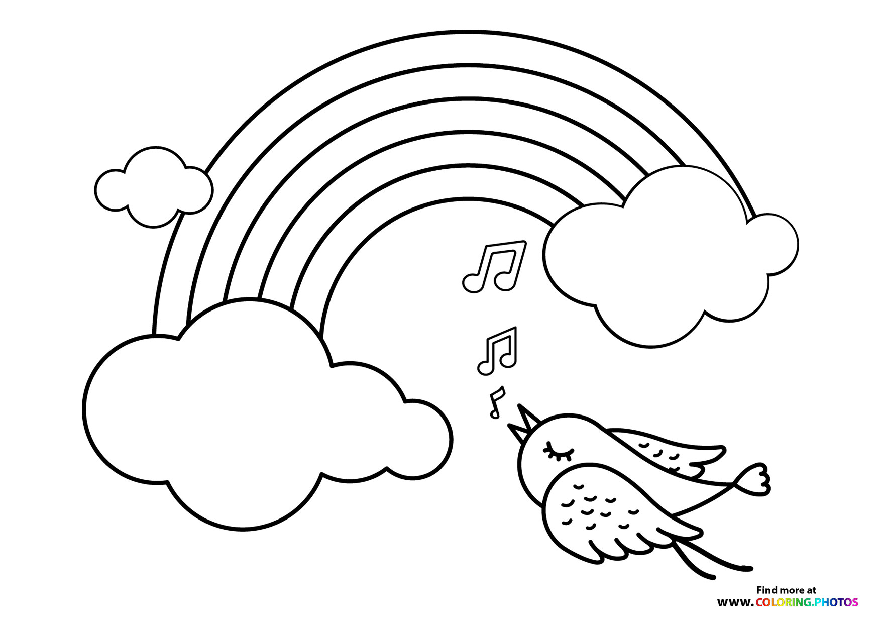 Bird singing to the rainbow