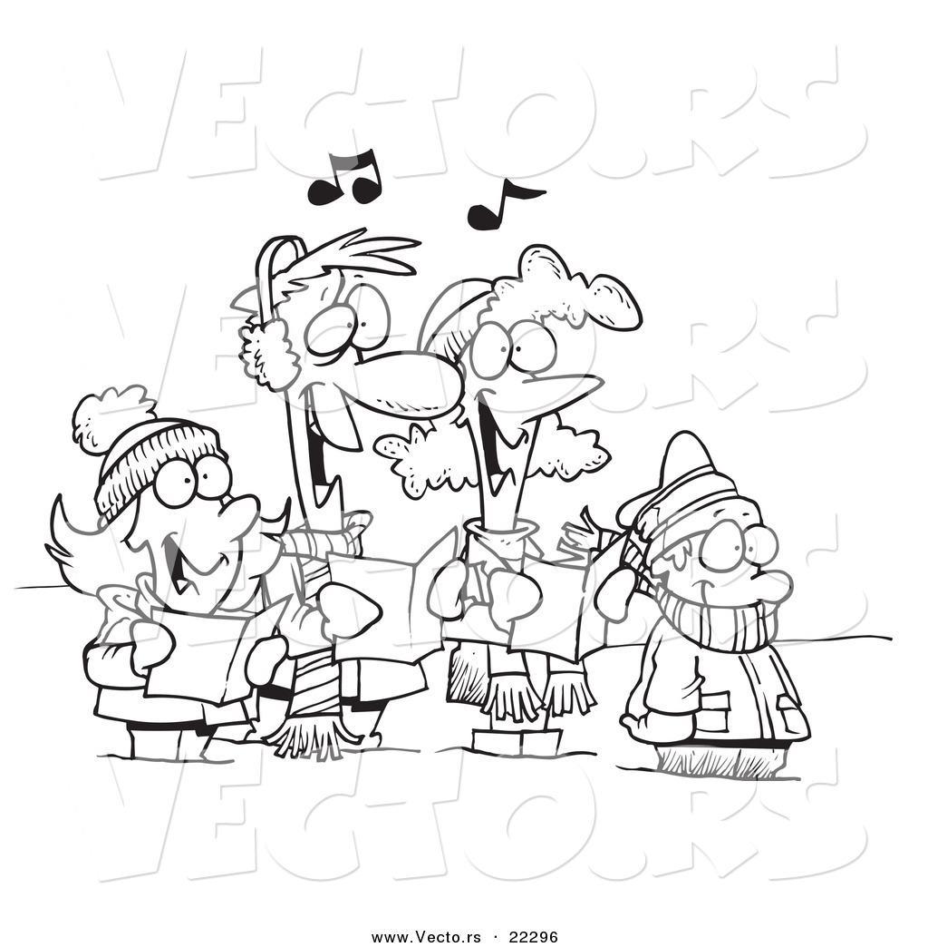 R of a cartoon family singing christmas carols