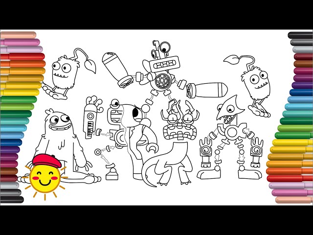 Rainbow friends but theyre wubbox my singing monsters coloring pages