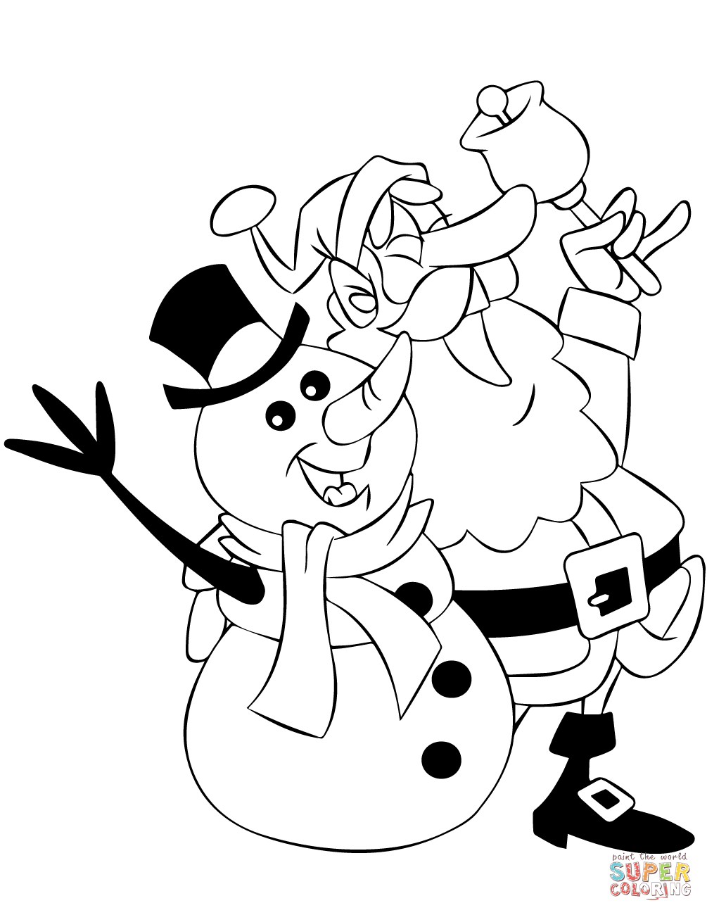 Santa and snowman singing coloring page free printable coloring pages