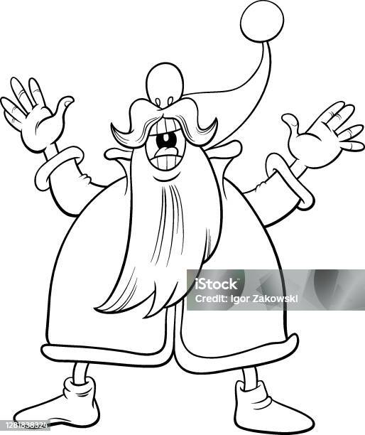 Cartoon santa claus singing christmas carol coloring book page stock illustration
