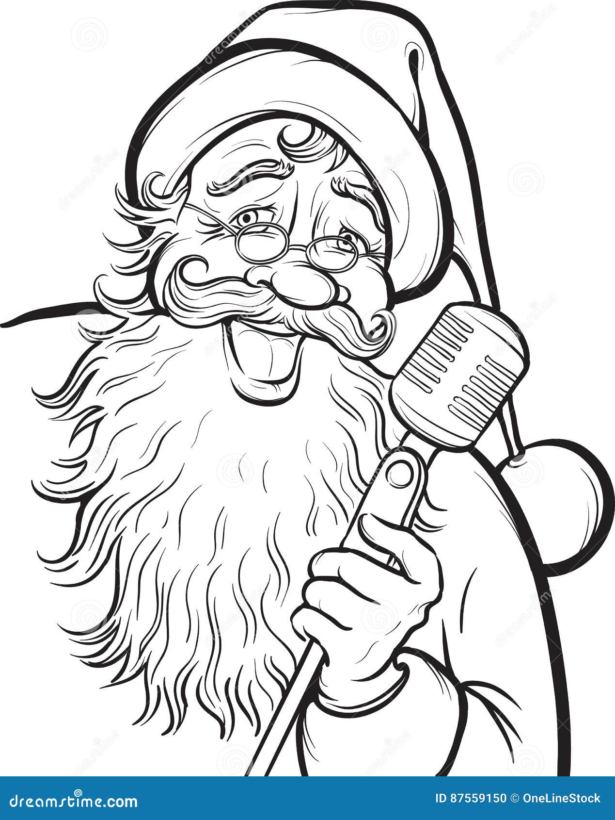 Christmas coloring page with singing santa claus stock vector