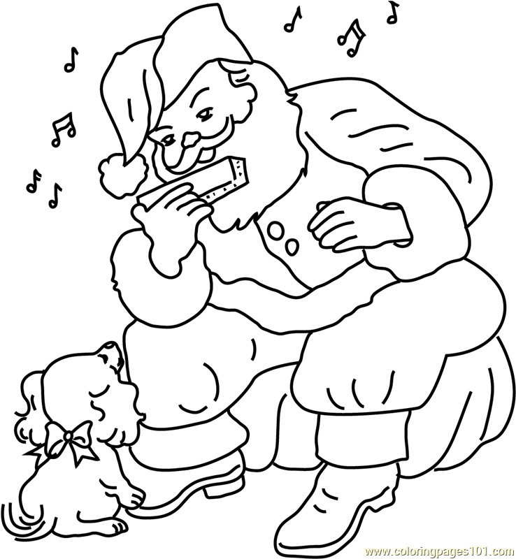 Santa singing coloring page for kids
