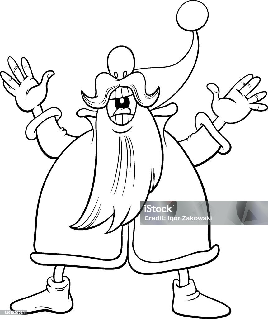 Cartoon santa claus singing christmas carol coloring book page stock illustration