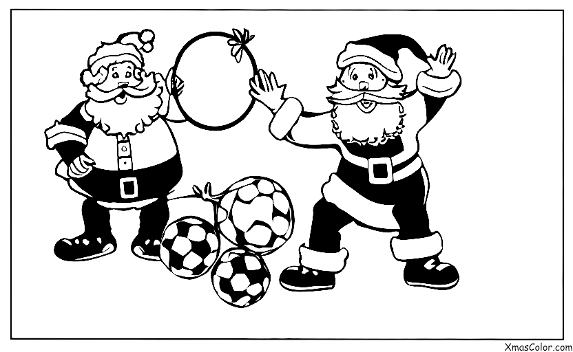 Santa playing soccer santa claus coloring page