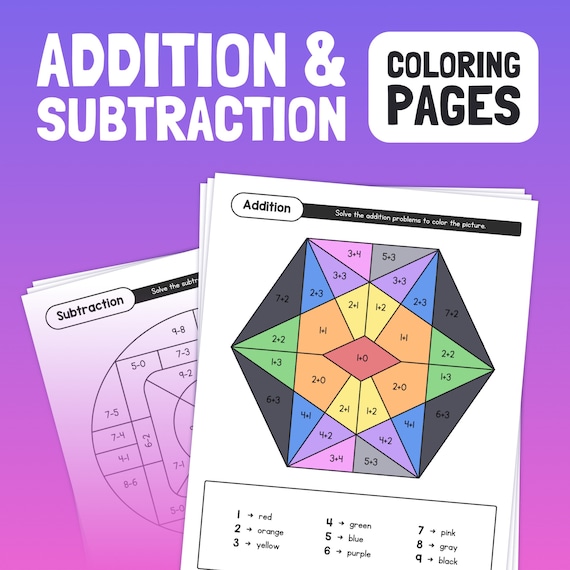 Addition subtraction coloring pages kindergarten and st grade single