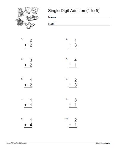 Single digit addition worksheets â free printable