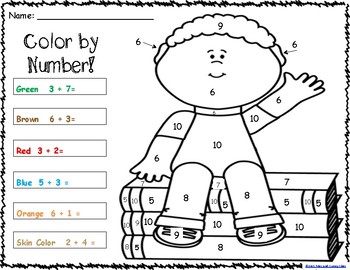 Addition color by numbers worksheets