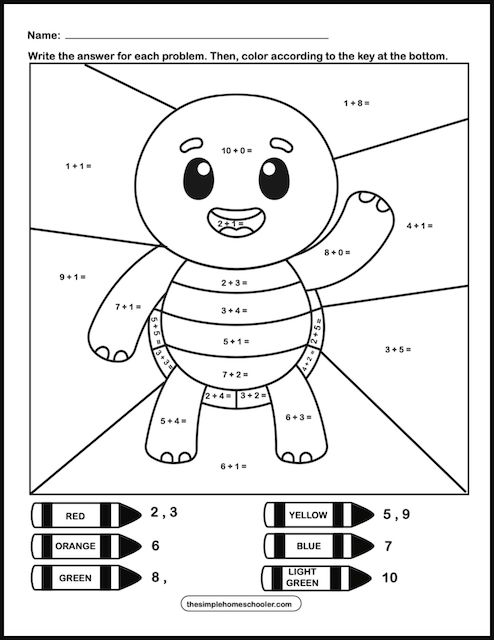 Bright addition color by number worksheets easy print