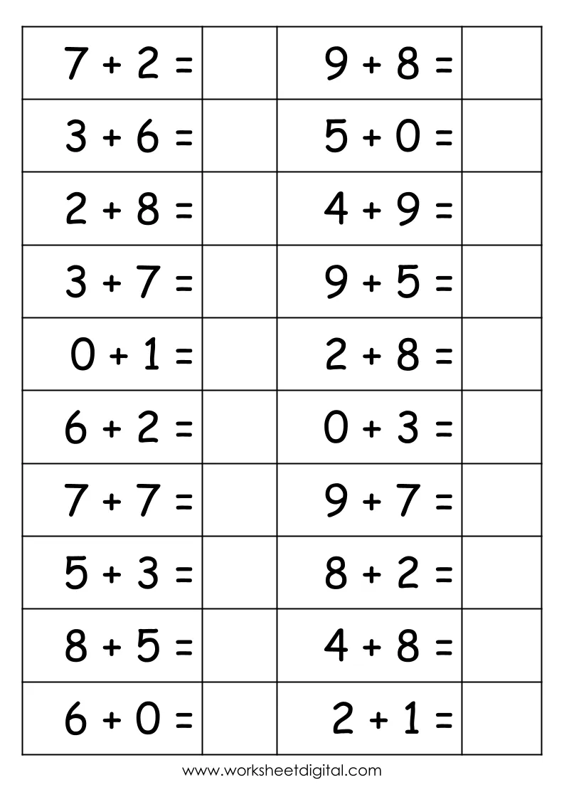 Single digit addition math practice