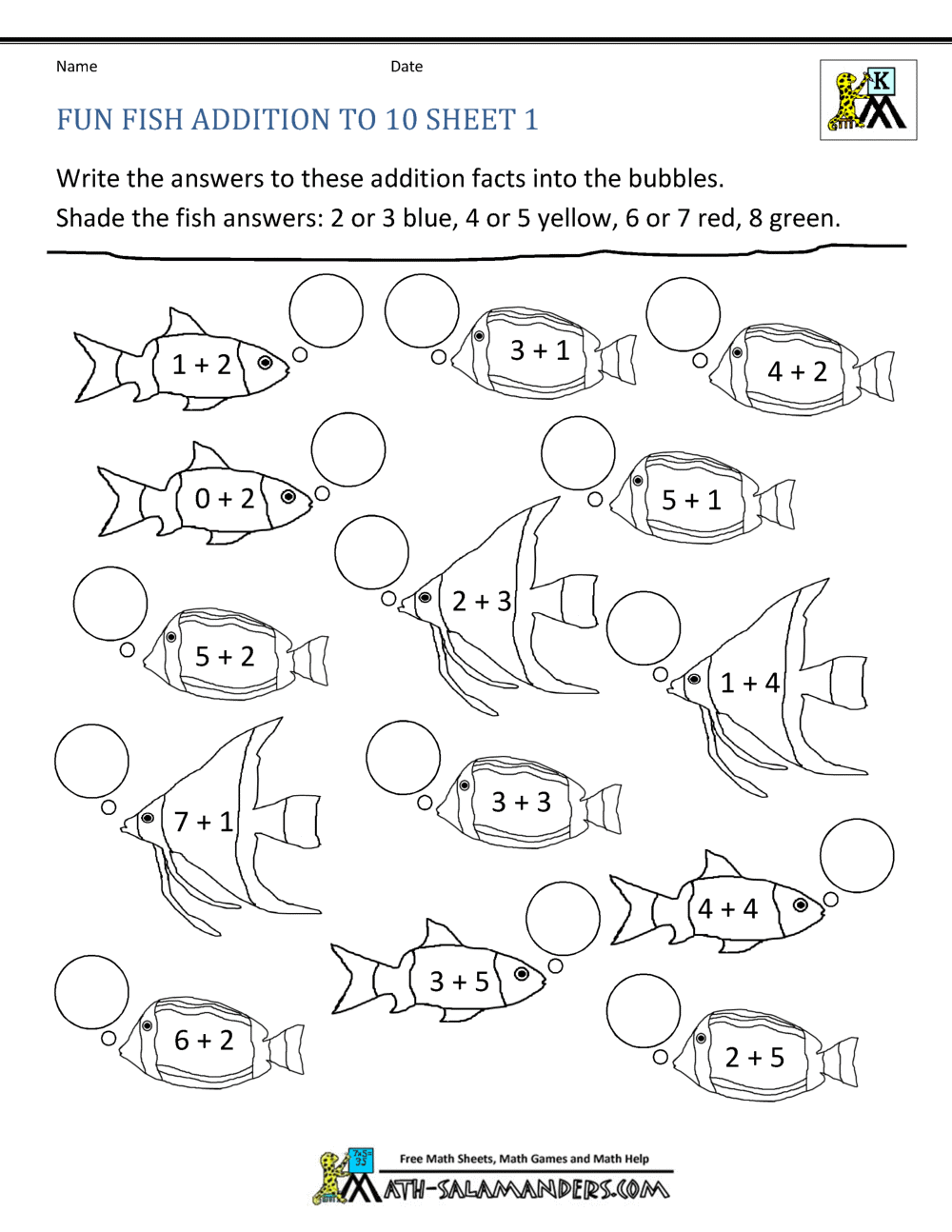 Addition subtraction to coloring sheets for kindergarten