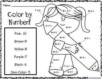 Addition color by numbers worksheets