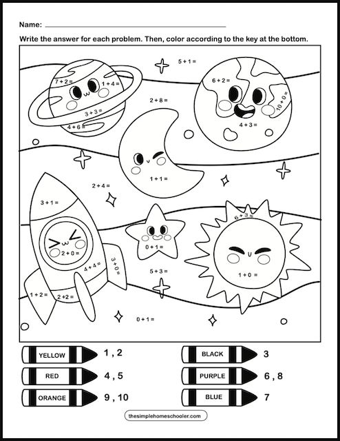 Bright addition color by number worksheets easy print