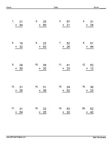 Two digit addition worksheets â free printable