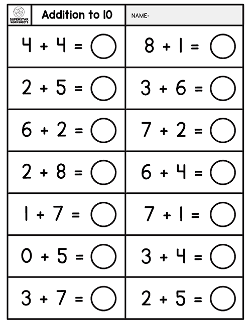 Single digit addition worksheets
