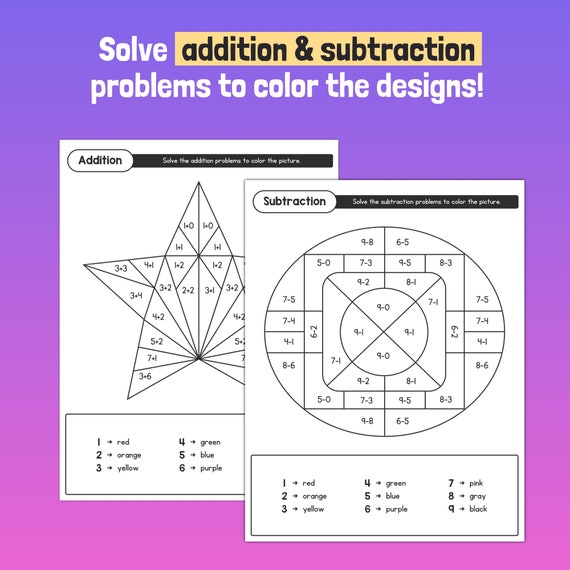 Addition subtraction coloring pages kindergarten and st grade single
