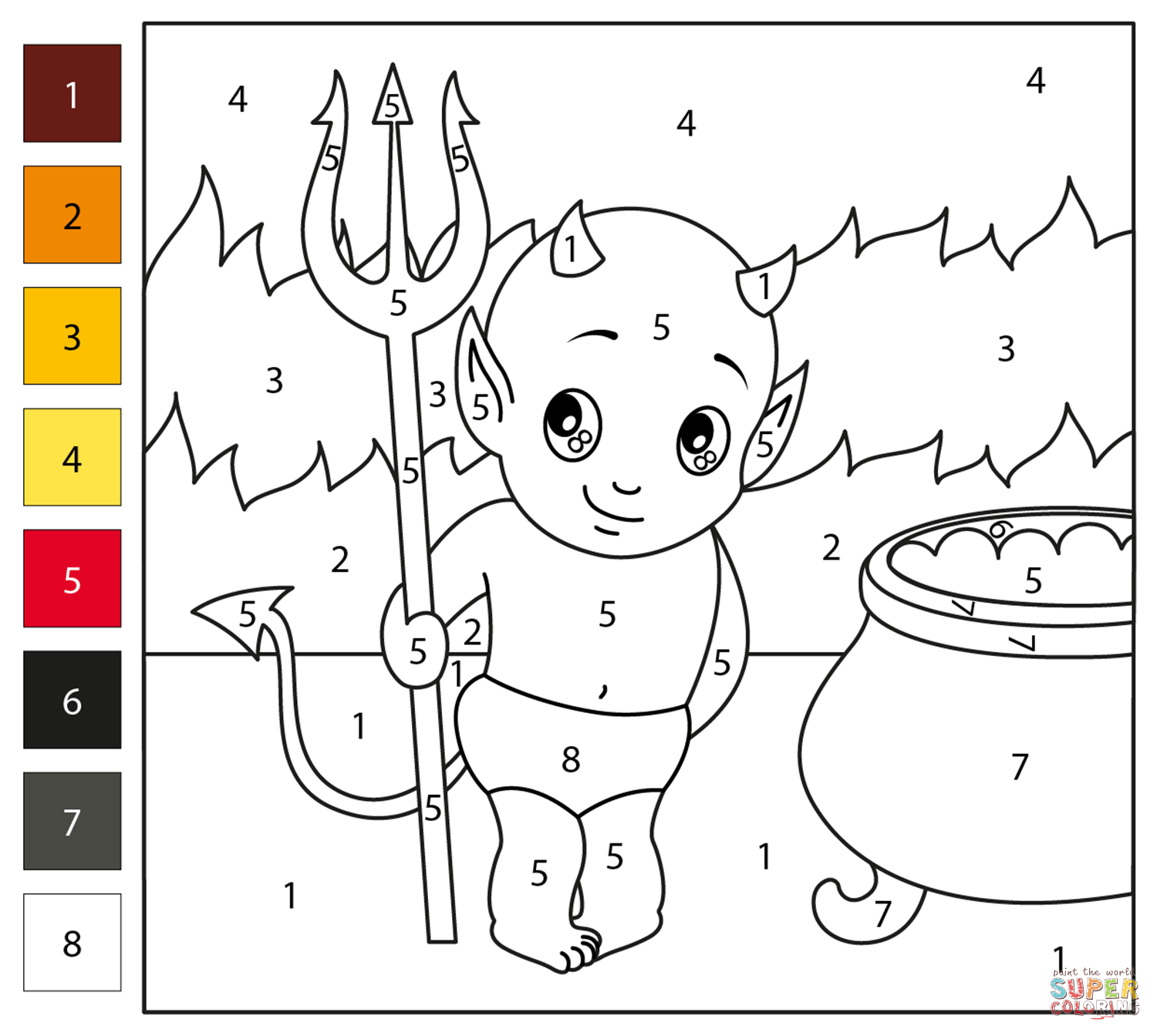 Devil color by number free printable coloring pages