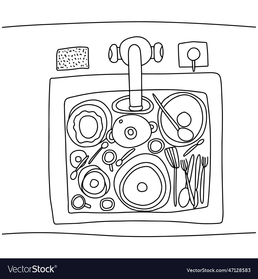 Coloring page with kitchen sink royalty free vector image