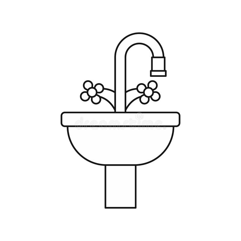 Sink in the bathroom icon outline style stock vector